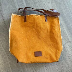 Graf Lantz Mustard Yellow Canvas Tote with Leather Handles